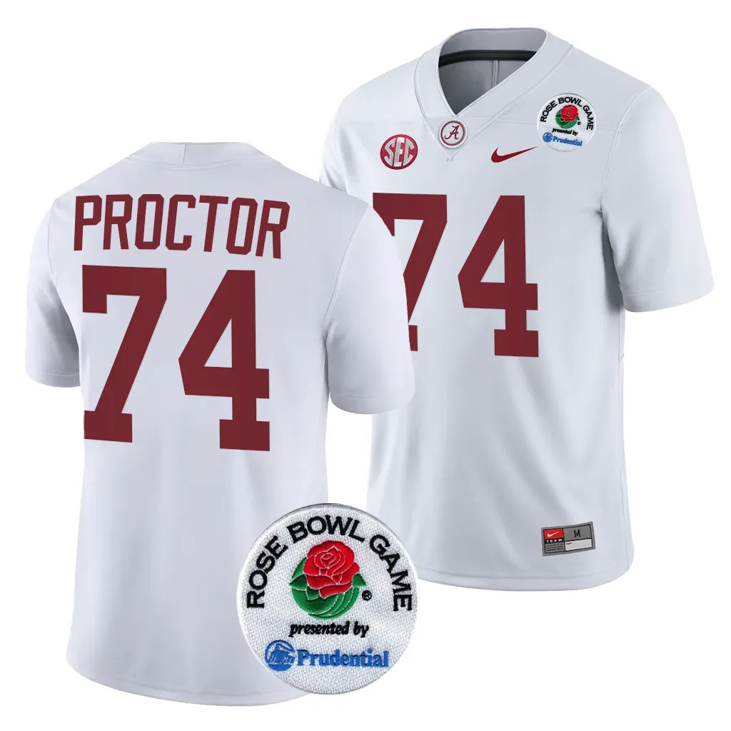 Men's Alabama Crimson Tide Kadyn Proctor #74 White 2024 Rose Bowl Playoff NCAA College Football Jersey